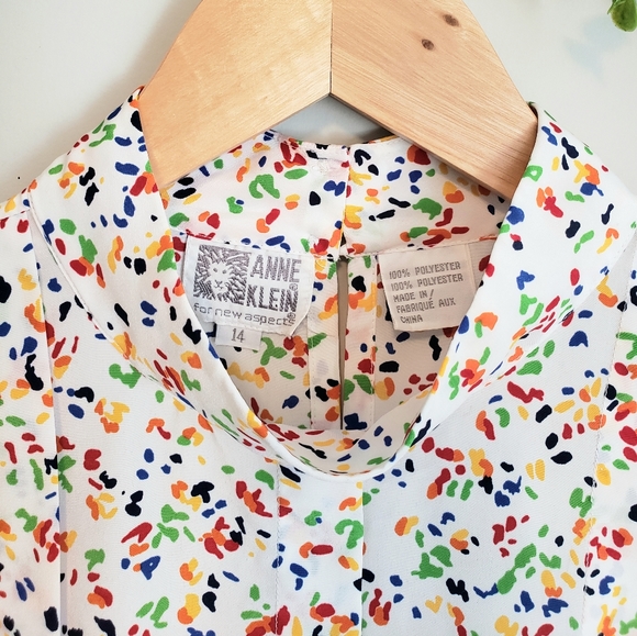 Vintage Anne Klein Confetti Print & Pleat Blouse - Picture 3 of 6
